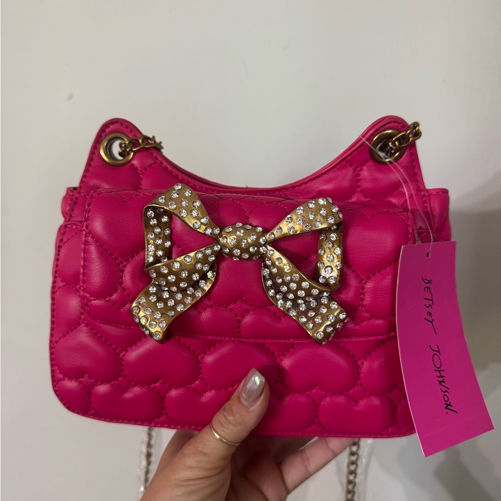 Betsey Johnson Hot Pink Mini Bag with Rhinestone Bow